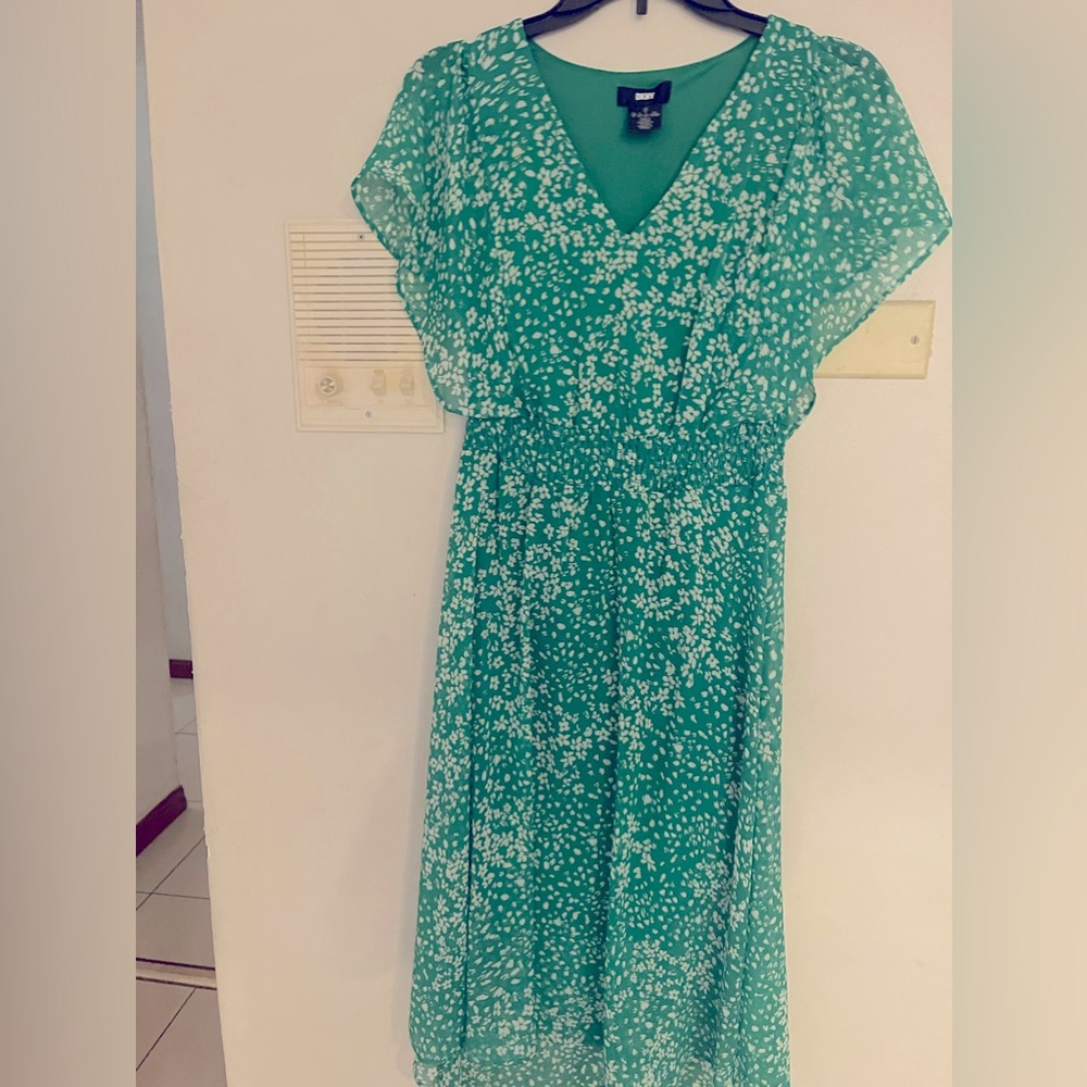 Green and white chiffon dress